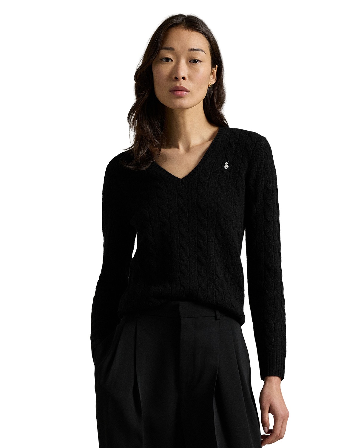 Cable Knit Wool & Cashmere V-Neck Sweater