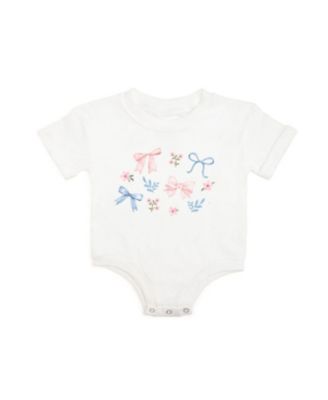 Girls' Floral & Bow Watercolor Short Sleeve Romper - Baby