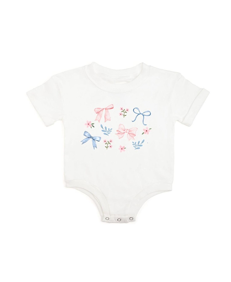 Sweet Wink Girls' Floral & Bow Watercolor Short Sleeve Romper - Baby