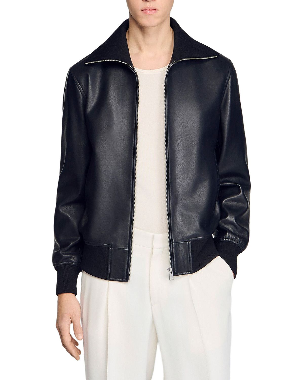 Sandro Harry Full Grain Leather Jacket