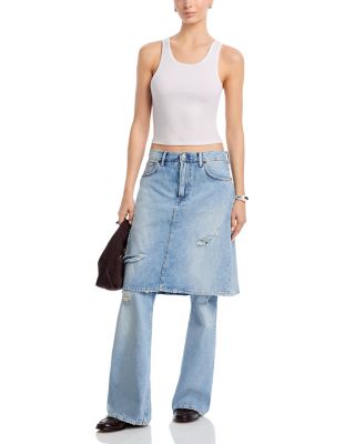 Layered Denim Skirt Jeans in Light Blue
