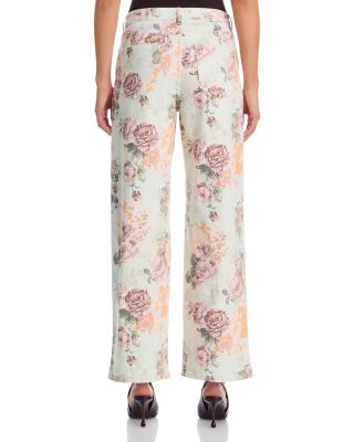 Floral Print High Rise Wide Leg Jeans in Floral Print - Exclusive