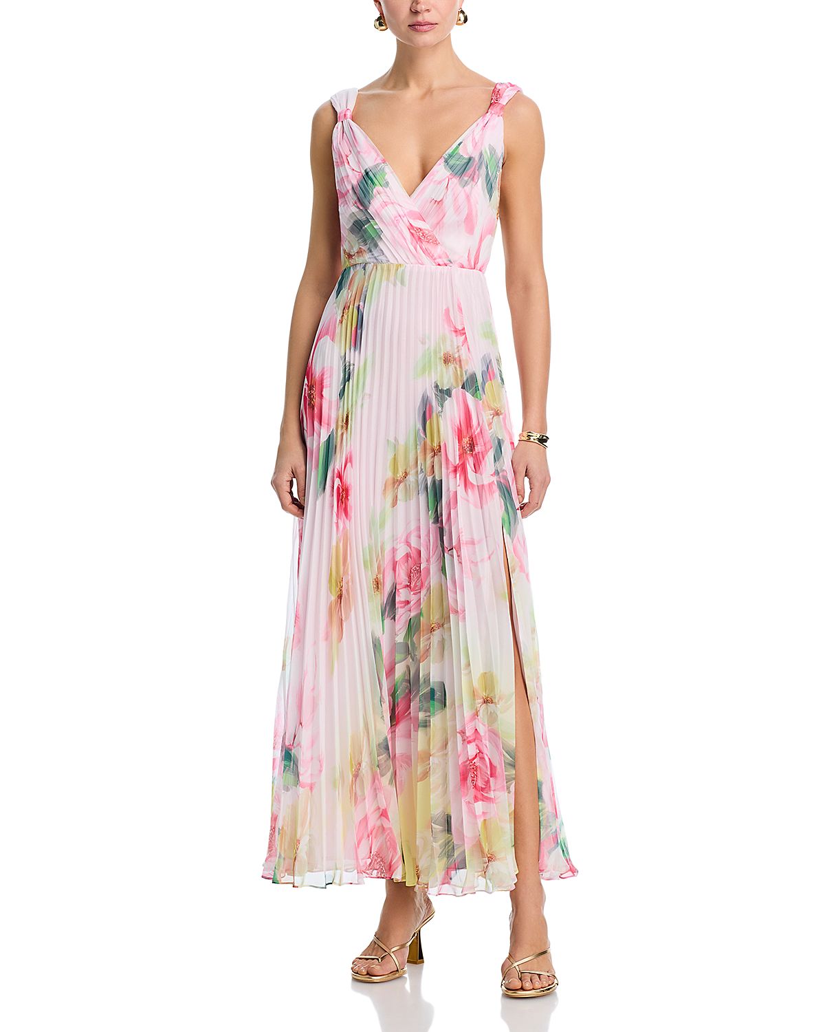 Aqua Placed Floral Pleated Maxi Dress - Exclusive