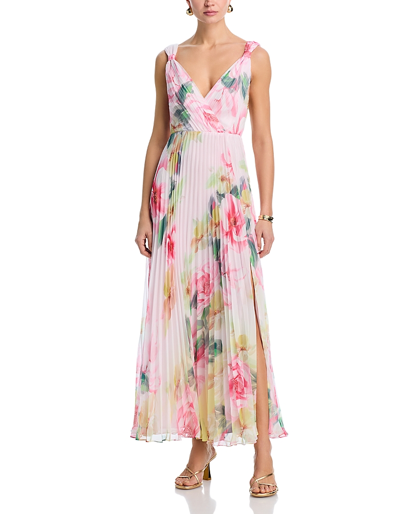 Aqua Placed Floral Pleated Maxi Dress - Exclusive