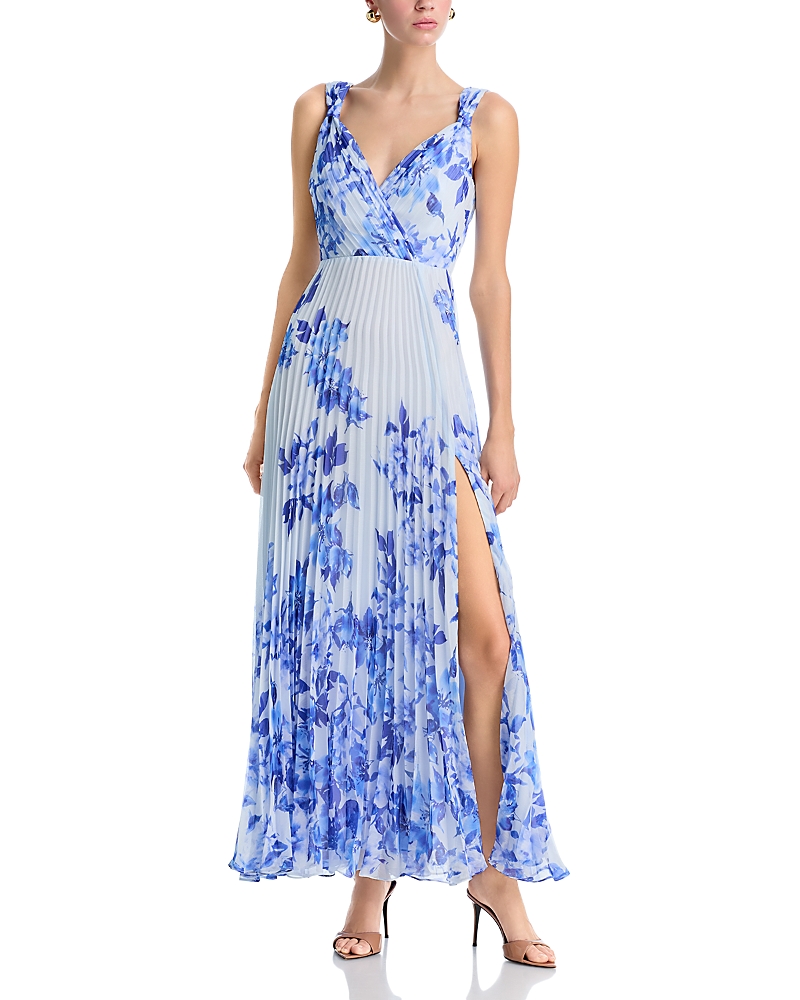 Aqua Pleated Floral Guest of Dress - Exclusive