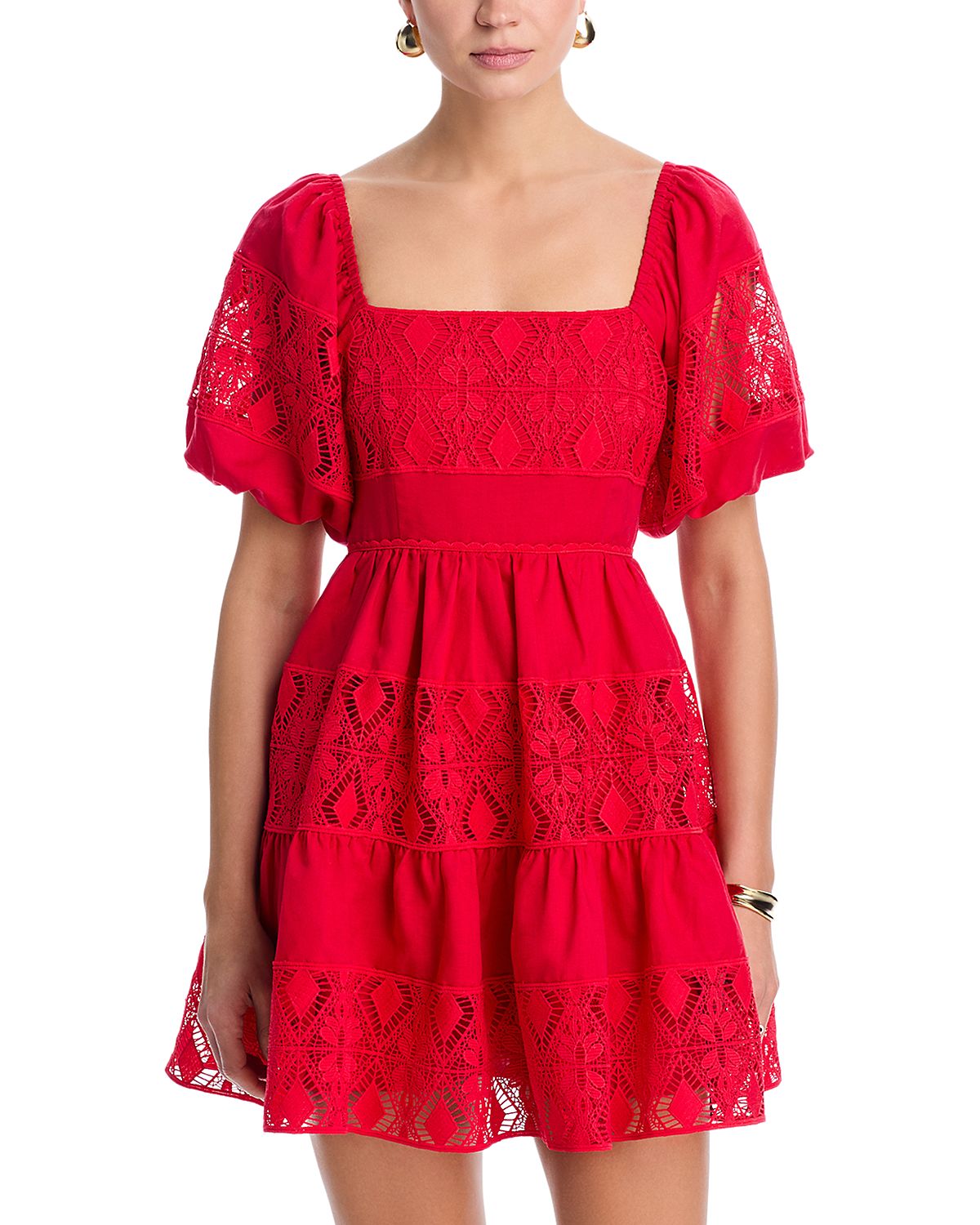 Aqua Lace Inset Puff Sleeve Mini Dress - Exclusive