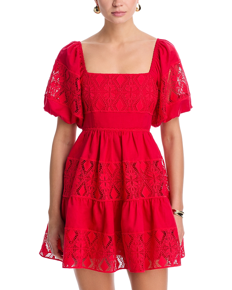 Aqua Lace Inset Puff Sleeve Mini Dress - Exclusive