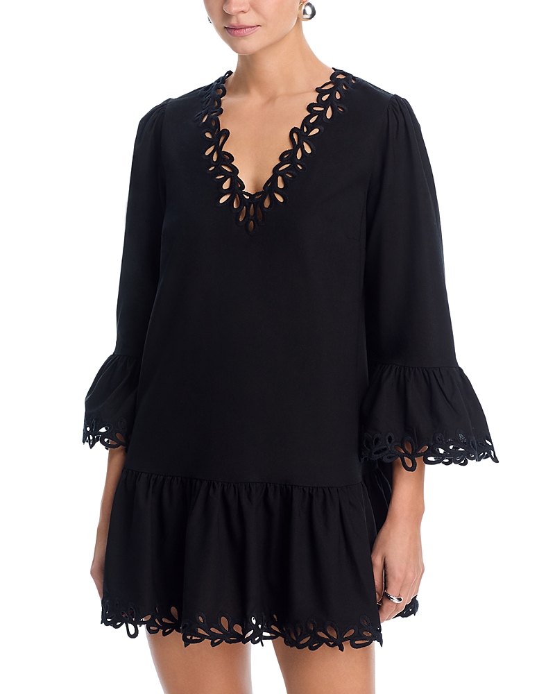 Aqua Eyelet V Neck Shirt Mini Dress - Exclusive