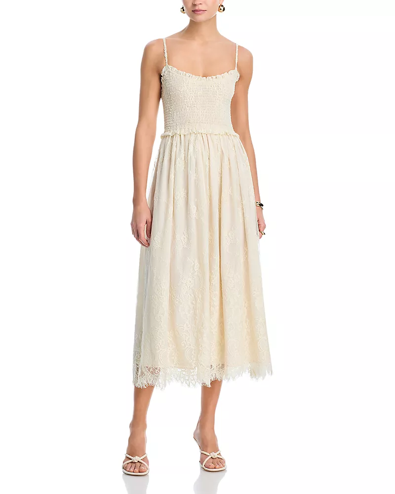 Aqua Lace Smocked Midi Dress - Exclusive