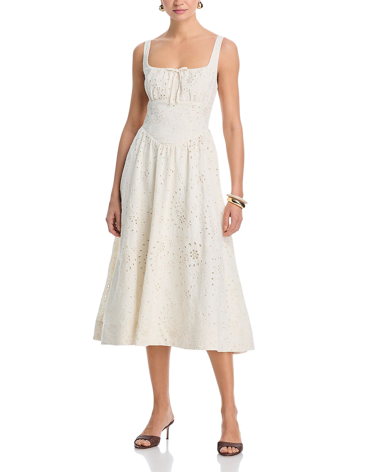 Aqua Embroidered Paisley Tie Front Midi Dress - Exclusive