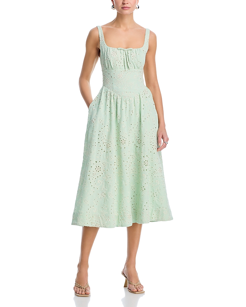 Aqua Embroidered Paisley Tie Front Midi Dress - Exclusive