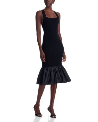 Long Mixed Media Faille Knit Dress