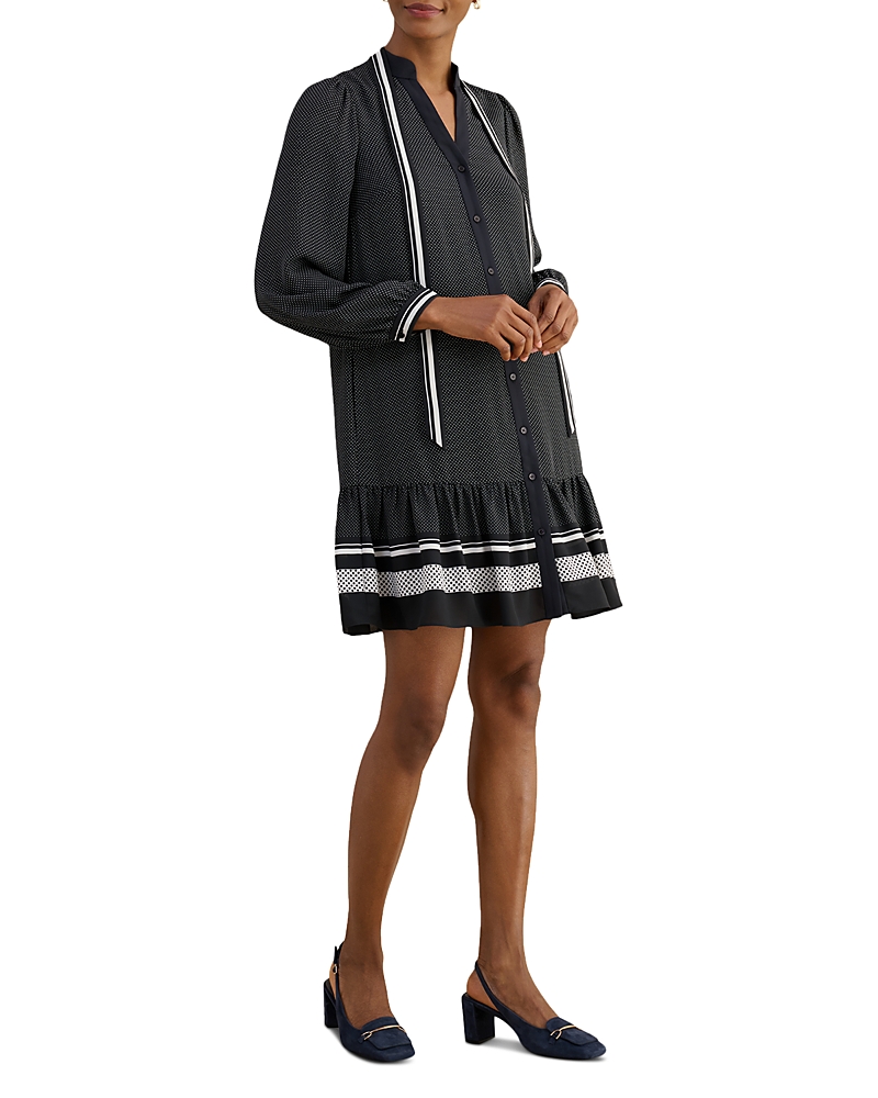 Hobbs London Valerie Contrast Print Tie Neck Dress