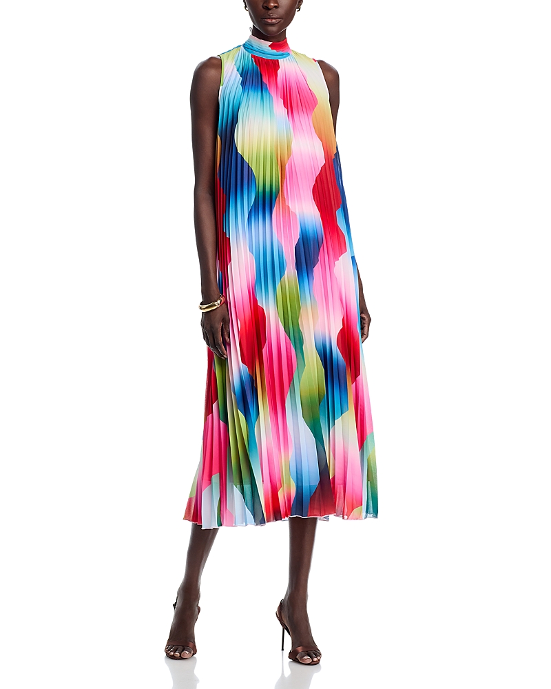 T Tahari Mock Neck Pleat Midi Dress