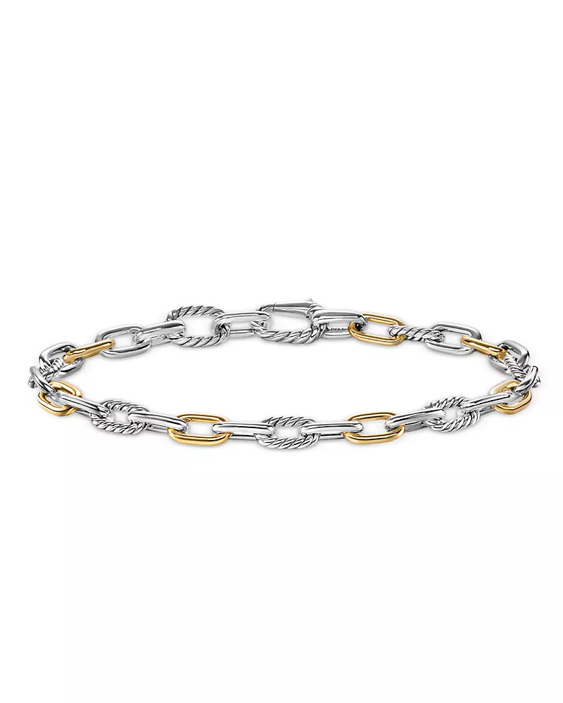 Men's Dy Madison Chain Bracelet in Sterling Silver with 18K Yellow Gold, 6mm