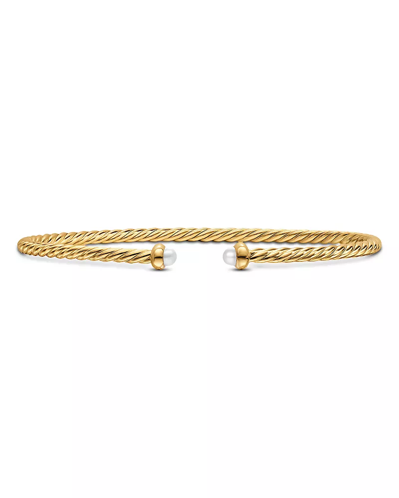 Micro Cablespira Flex Bracelet in 18K Yellow Gold with Pearls, 2.6mm