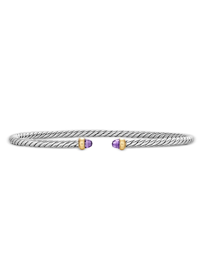 Micro Cable Flex Bracelet in Sterling Silver with 14K Yellow Gold and Amethyst, 2.6mm