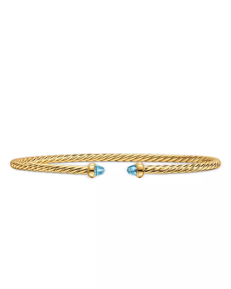 Micro Cablespira Flex Bracelet in 18K Yellow Gold with Blue Topaz, 2.6mm