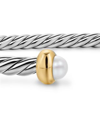 Micro Cable Flex&reg; Bracelet in Sterling Silver with 14K Yellow Gold and Pearls, 2.6mm