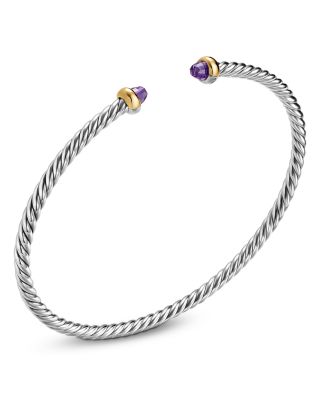 Micro Cable Flex&reg; Bracelet in Sterling Silver with 14K Yellow Gold and Amethyst, 2.6mm