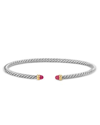 Micro Cable Flex&reg; Bracelet in Sterling Silver with 14K Yellow Gold and Gemstones, 2.6mm