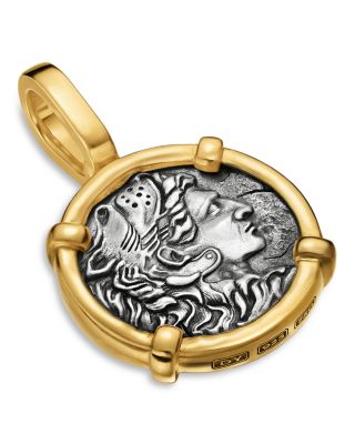 Men's Alexander the Great Amulet in Sterling Silver with 18K Yellow Gold, 20.5mm 