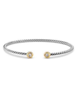 Micro Cable Flex&reg; Round Bracelet in Sterling Silver with 14K Yellow Gold and Diamonds, 2.6mm 