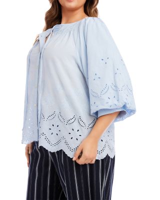 Plus Size Puff Sleeve Embroidered Top