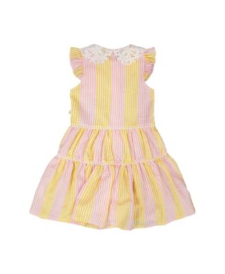  Girls' Crochet Peter Pan Collar Stripes Sleeveless Dress - Big Kid