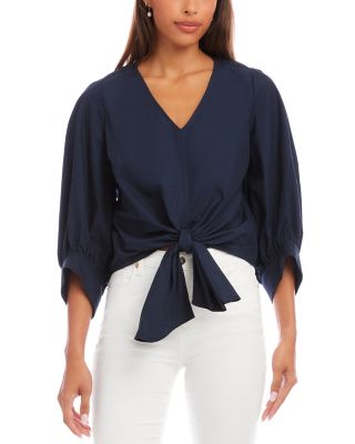 Blouson Sleeve Tie Front Top