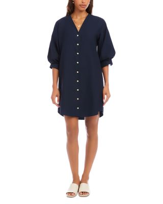 Lantern Sleeve Button Dress