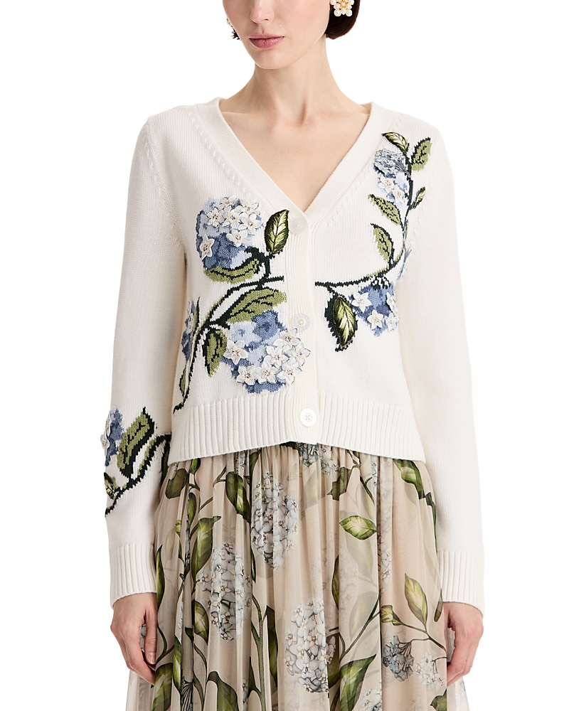 Oscar de la Renta Wool V Neck Cardigan
