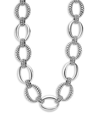 Sterling Silver Signature Caviar Oval Fluted Link Necklace, 18"