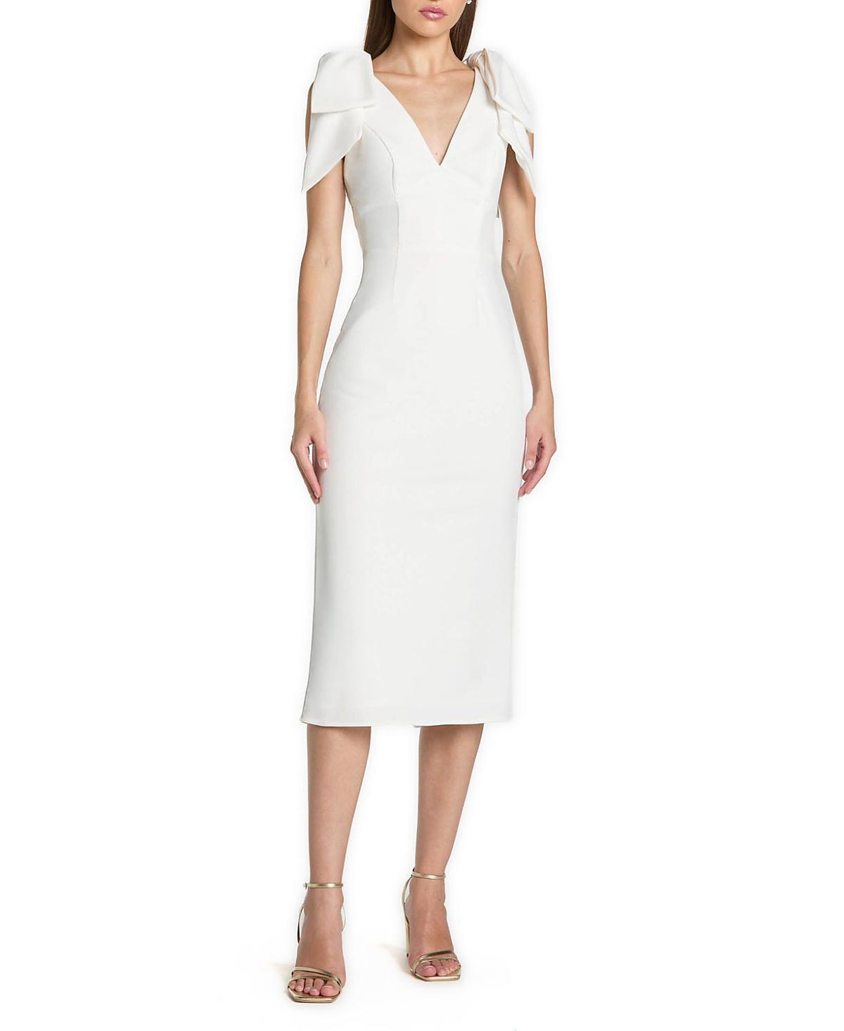 Mac Duggal Bow Strap Crepe Fitted Midi Dress