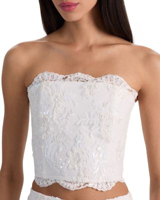 Ceresi Embellished Lace Strapless Crop Top