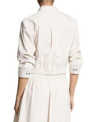 Fixed Sleeved Cropped Striped Shirt 