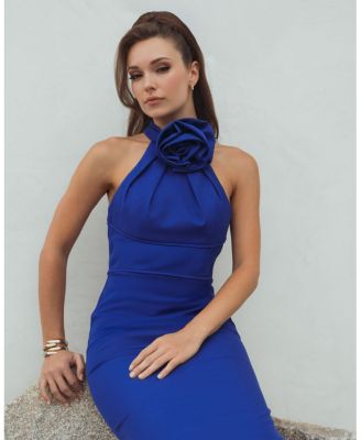 Flower Halter Neck Crepe Column Gown