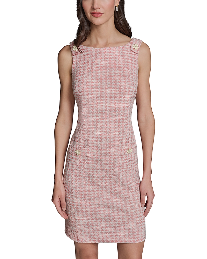 Karl Lagerfeld Paris Flower Button Sleeveless Knit Tweed Dress