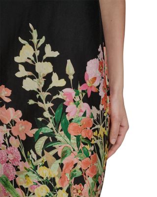 Floral Border Print Sleeveless Cotton Sateen Shift Dress
