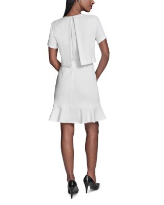 Flower Button Short Sleeve Summer Tweed Dress