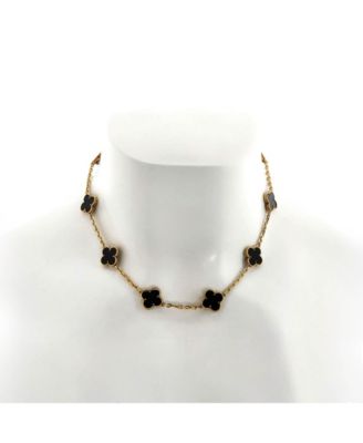  Vintage Alhambra 10 Motifs Necklace 18K Gold and Onyx, 17"