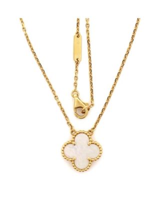  Vintage Alhambra Pendant Necklace 18K Gold and Mother of Pearl, 16.5"