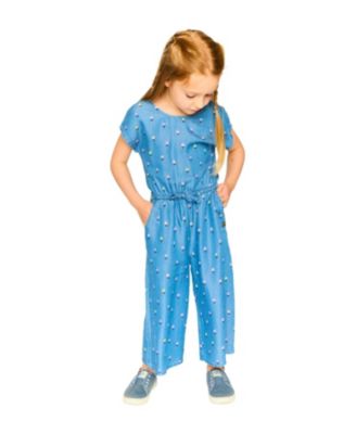 Girls' Short Sleeve Chambray Flower Jumpsuit - Big Kid