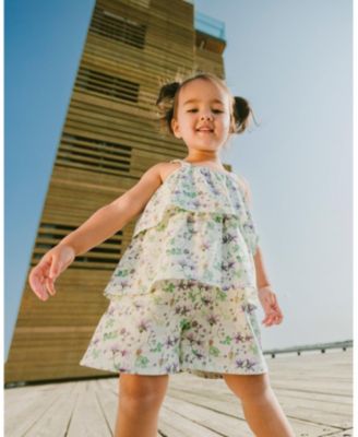 Girls' Jersey Flowers Romper with Tiers - Little Kid