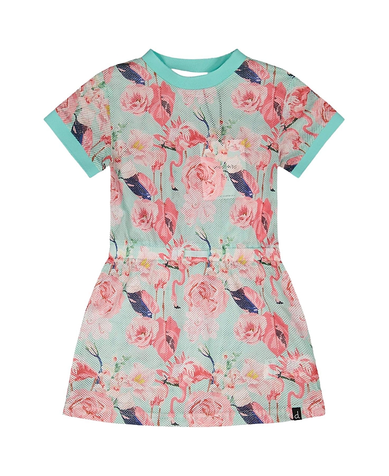 Deux par Deux Girls' Mesh Short Sleeves Elastic Waist Flamingo Beach Dress - Big Kid