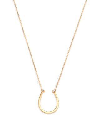 14K Yellow Gold Prong Diamonds Horseshoe Pendant Necklace, 16-18"