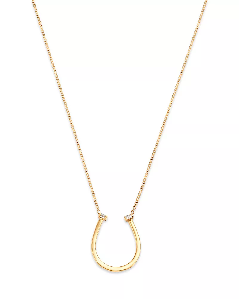 Zoe Chicco 14K Yellow Gold Prong Diamonds Horseshoe Pendant Necklace, 16