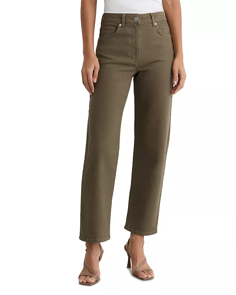 Reiss Selin Mid Rise Straight Ankle Jeans in Khaki Green