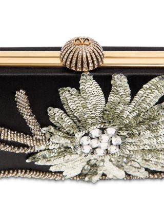 Minaudiere Rhinestone & Sequin Flower Chain Strap Wallet