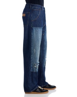 Rip Panel Regular Straight Fit Jeans in Blue